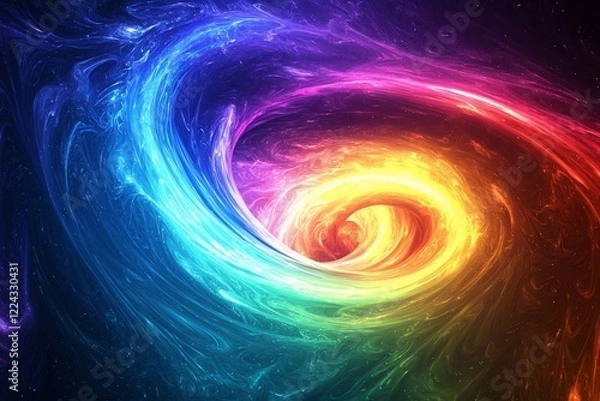 Fototapeta Vibrant swirling galaxy with colorful nebula, cosmic energy, and stars in a dark space background