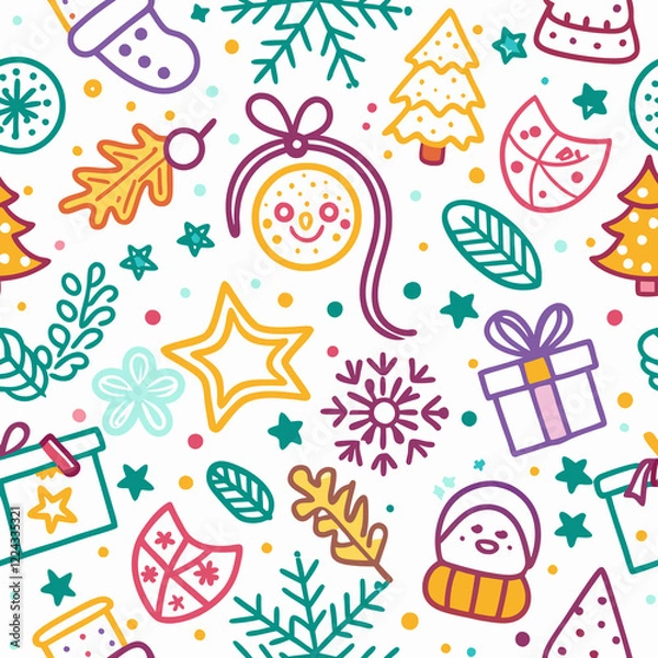 Obraz Festive winter seamless pattern with hand-drawn ornaments.