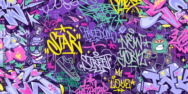Obraz Funky Abstract Colorful Urban Street Art Graffiti Style Vector Illustration Background Template