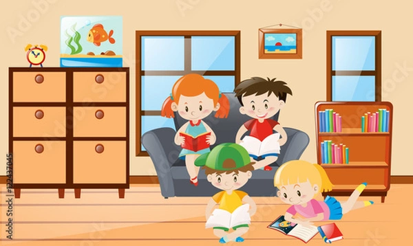 Fototapeta Students reading in the room