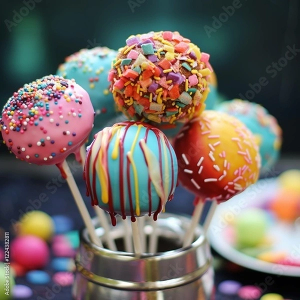 Obraz delicious cake pops, lollipops with different toppins 