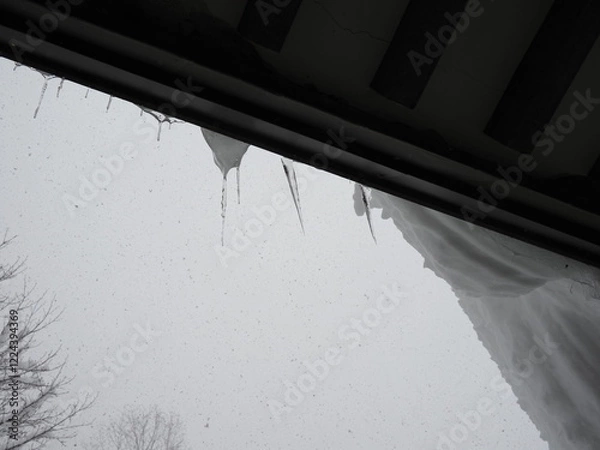Fototapeta 屋根にぶら下がる雪