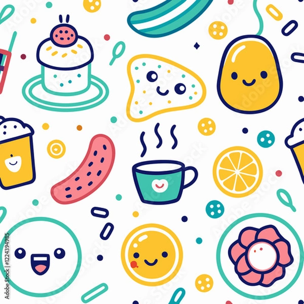 Obraz Cute cartoon food seamless pattern. (2)