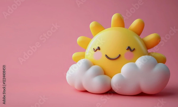 Fototapeta 3D Cute Sun and Cloud Character with Smiling Face