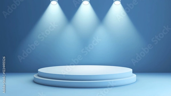 Fototapeta white podium with three light spots shining down on it gives sense of dramatic and highlight visual