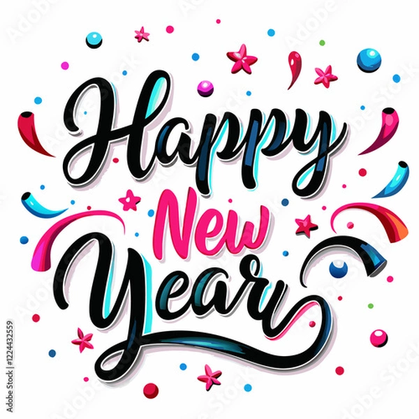 Fototapeta Colorful "Happy New Year" lettering with confetti. (2)
