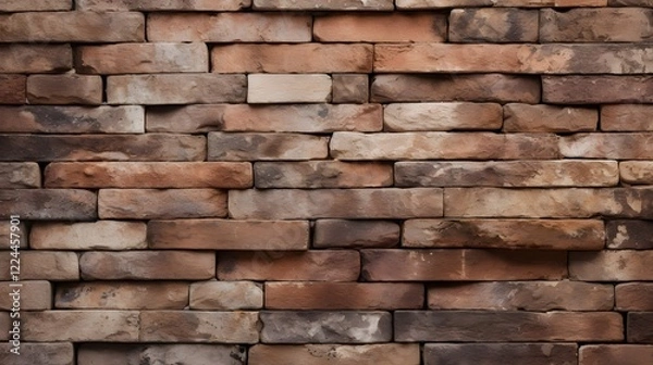 Fototapeta Close up of an aged and textured reclaimed brick surface showcasing the natural wear and rustic charm of this durable building material  The image highlights the intricate patterns colors