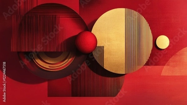 Fototapeta Simple abstract composition with layered red and gold geometric shapes, reflecting Chinese New Year symbols.