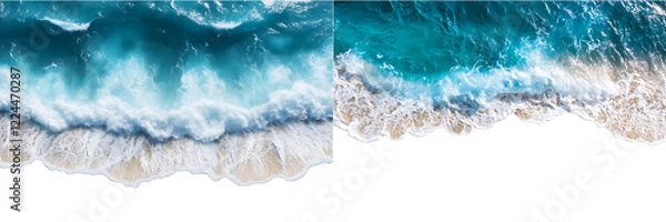 Fototapeta Set of a, Beach with waves, top view, isolated on transparent background.