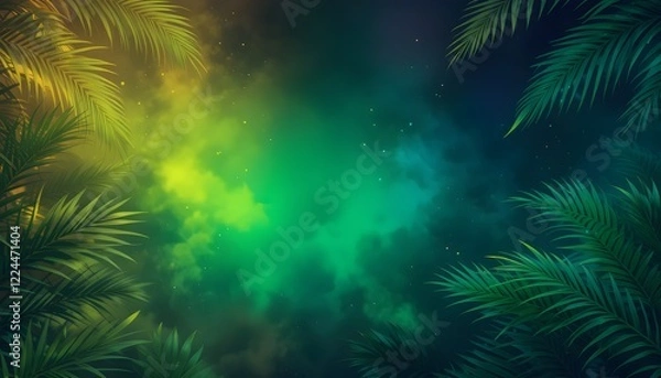 Fototapeta A fresh and vibrant blured gradient background with glowing green, lime, and yellow tones, creating a tropical and energetic atmosphere