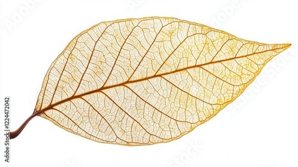 Fototapeta 53.Close-up of a dried leaf, its brittle edges and detailed vein structure standing out vividly against a clean white background, creating a minimalist composition.