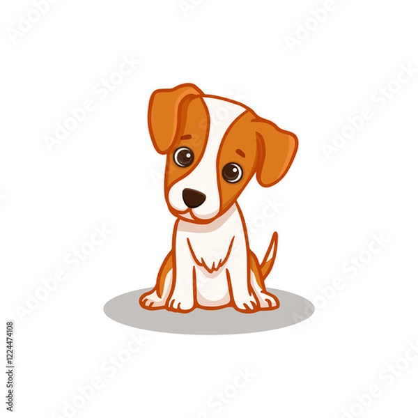 Obraz Cute cartoon puppy dog isolated on white background. Funny jack russell dog in flat style. 