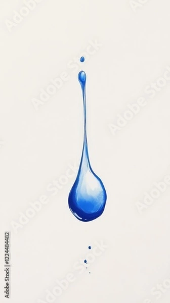 Fototapeta A Single Blue Water Droplet Falling Downwards
