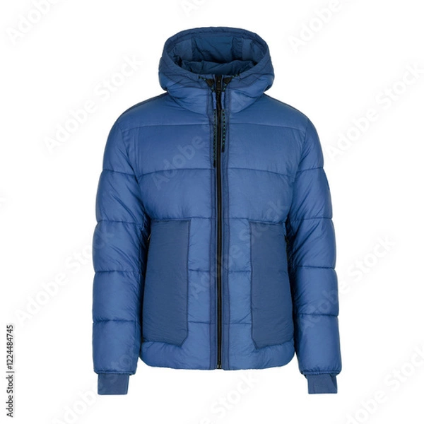 Obraz Blue winter men's down jacket isolated on white background