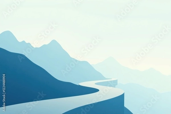 Fototapeta Serene Winding Road on a Mountain Ridge, a Scenic Vista of Blue Hues and Tranquil Peaks
