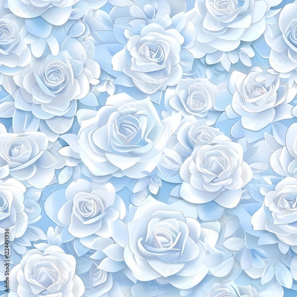 Fototapeta A seamless pattern of light blue and white roses creating a floral design.