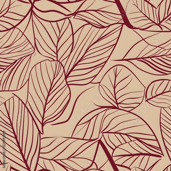 Fototapeta A seamless pattern of stylized leaves in maroon on a light background.