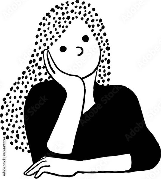 Fototapeta 考える若い女性の横顔　ベクター線画