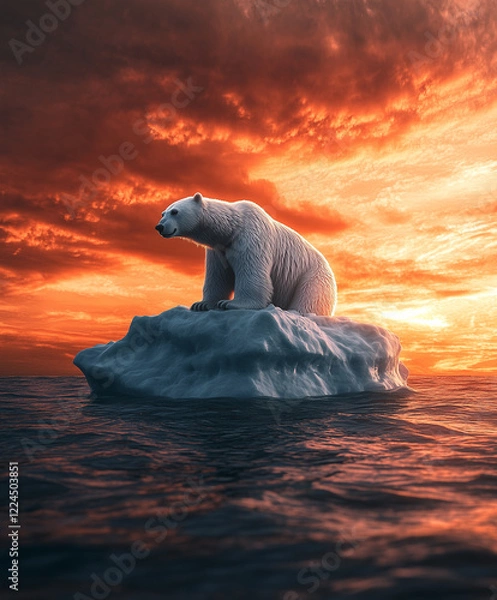 Fototapeta A polar bear stands on a shrinking patch of sea ice, its survival threatened by the accelerating effects of climate change.  