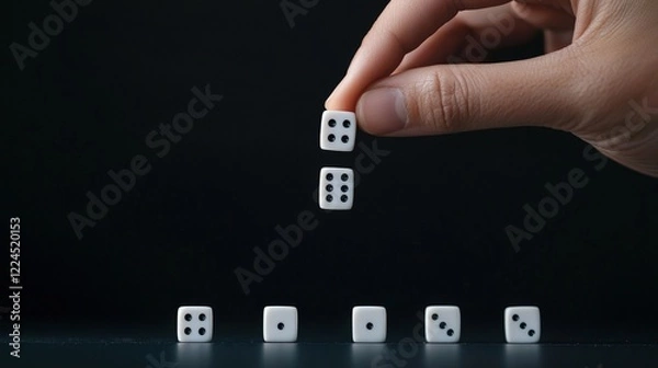 Fototapeta Hand Stacking Dice on a Dark Background