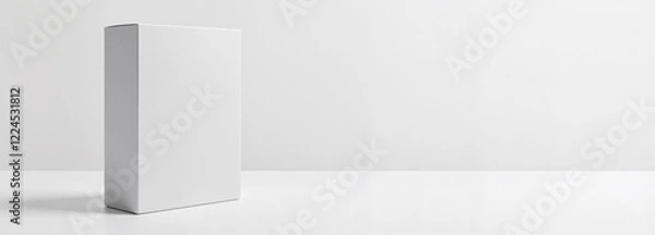 Fototapeta Rectangular Box Mockup on white table against plain background