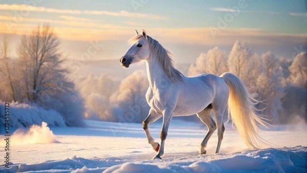 Obraz Arabian horse standing in the snow
