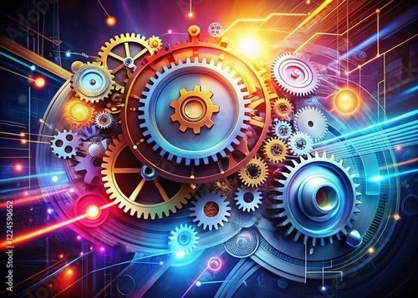 Fototapeta Futuristic Automation Gears & Circuits