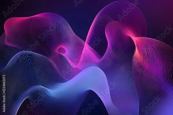 Obraz A mesmerizing abstract digital artwork depicting a swirling mass of glowing pink and blue lines and particles against a dark background. The composition creates a sense of depth and dimension,