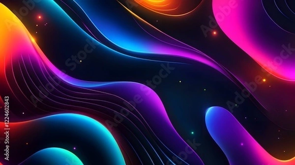 Obraz A mesmerizing abstract digital artwork featuring a vibrant interplay of neon lines and glowing waves. The composition creates a sense of depth and dimension, evoking a futuristic and cosmic atmosphere