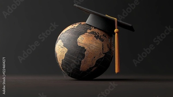 Fototapeta A globe wearing a graduation cap symbolizes education, knowledge, and global learning.