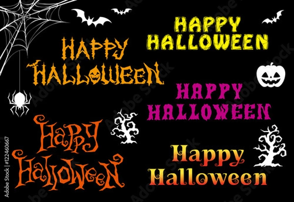 Fototapeta ハロウィン ロゴセット5種 黒バック