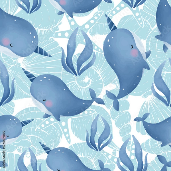 Obraz Adorable and fun ocean life seamless pattern