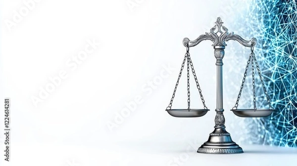 Fototapeta Scales of Justice and Digital Network A Legal Tech Concept
