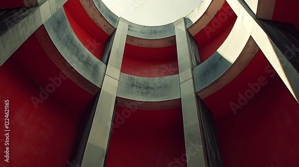 Fototapeta Abstract Red and Grey Concrete Circular Structure