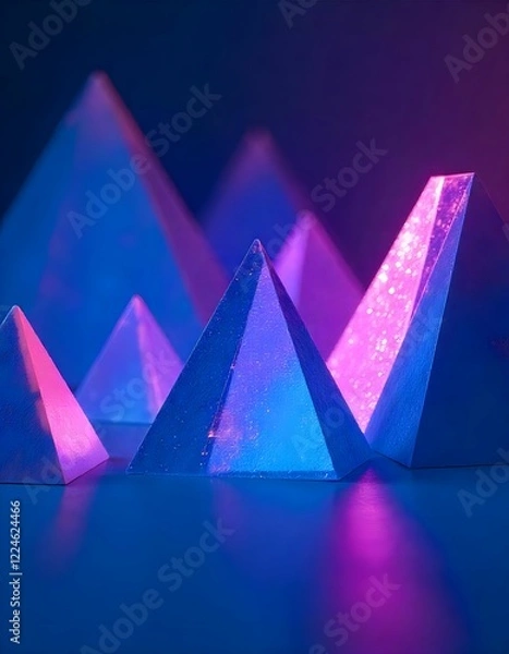 Obraz "Futuristic Neon-Glowing Glass Pyramids in a Cyberpunk Aesthetic"