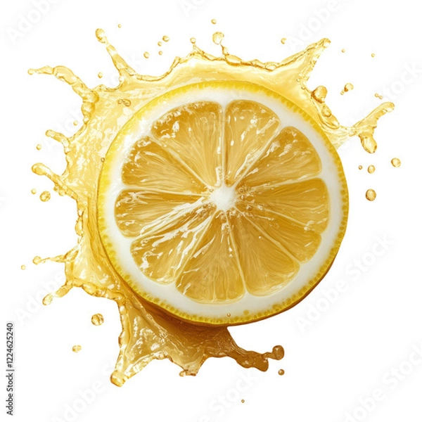 Fototapeta Fresh lemon slice with splash isolated on transparent background