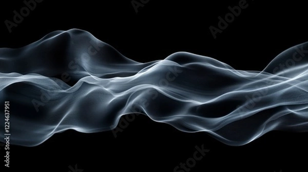 Fototapeta Minimalistic abstract background with soft, flowing gray lines forming a wave pattern on a black canvas