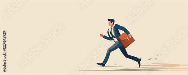 Fototapeta Businessman running vector art with briefcase.