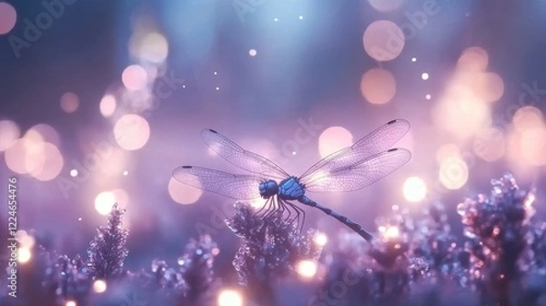 Obraz Dragonfly in Enchanted Purple Forest Glow