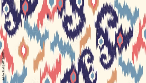 Fototapeta geometric ethnic vintage texture vector art design. textile fashion pattern line ikat seamless pattern and batik fabric texture asian background wallpaper geometry indian. Ethnic abstract ikat art .