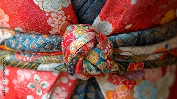 Fototapeta Intricately Tied Obi Belt in Traditional Japanese Fabric Design