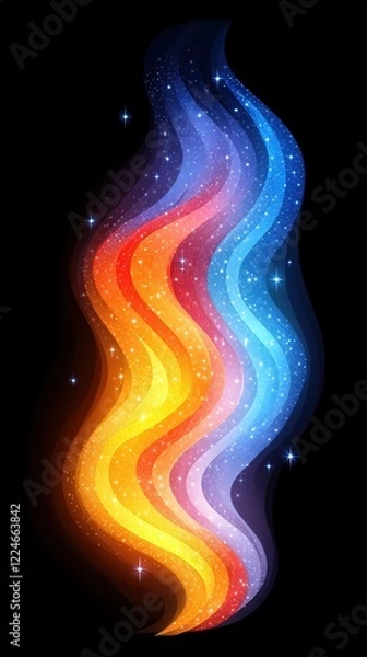 Fototapeta Vibrant waves of color swirl with cosmic sparkles in an enchanting display of light