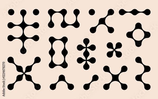 Fototapeta Set black metaballs isolated on a white background. Modern contemporary geometric shapes and elements. Vector illustration