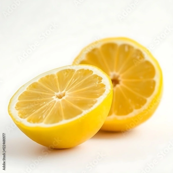 Fototapeta close up of lemon and lemon slices in isolated white beckground, generative ai