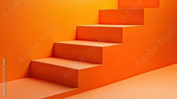 Fototapeta Abstract orange staircase against a vibrant orange wall. Minimalist and modern design.