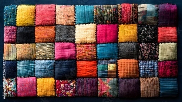 Obraz A texture of patchwork cloth with bright, colorful designs.