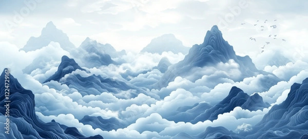 Obraz mountains and clouds illustratration wallpaper and background 