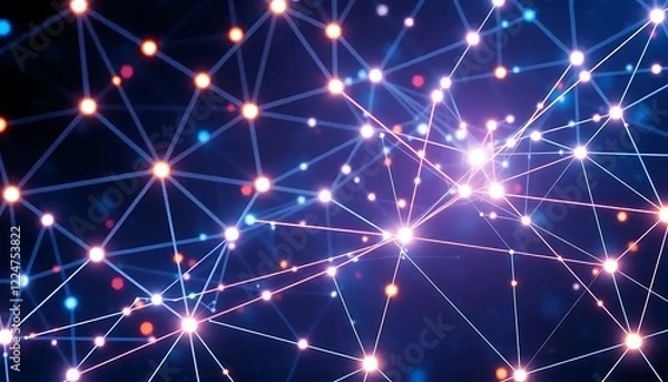 Fototapeta Abstract Network Of Interconnected Luminous Nodes