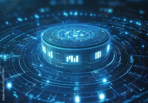 Fototapeta A blue circle with a lot of lines and dots on it