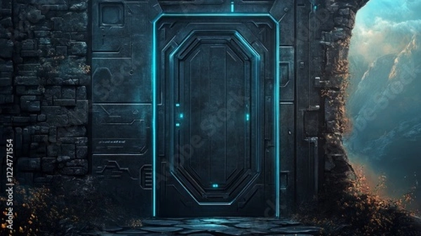 Fototapeta  ancient digital door background for software password